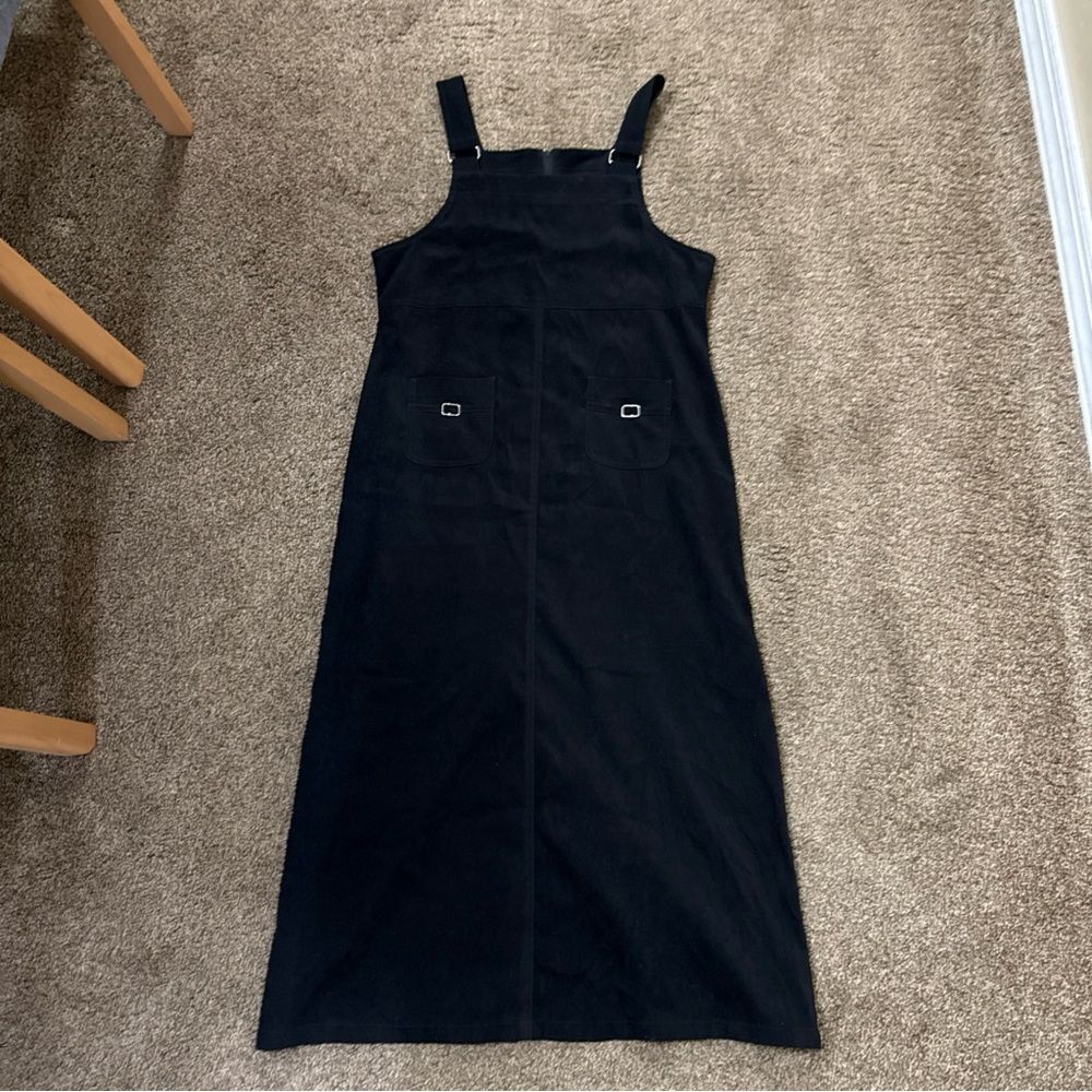 Classic Pinafore Bib Overall Maxi Dress Size M Black 90s Eric Charles Pockets